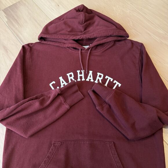 Carhartt WIP Hoodie Medium Maroon Fleece Pullover Hooded University Sweat - Picture 4 of 9